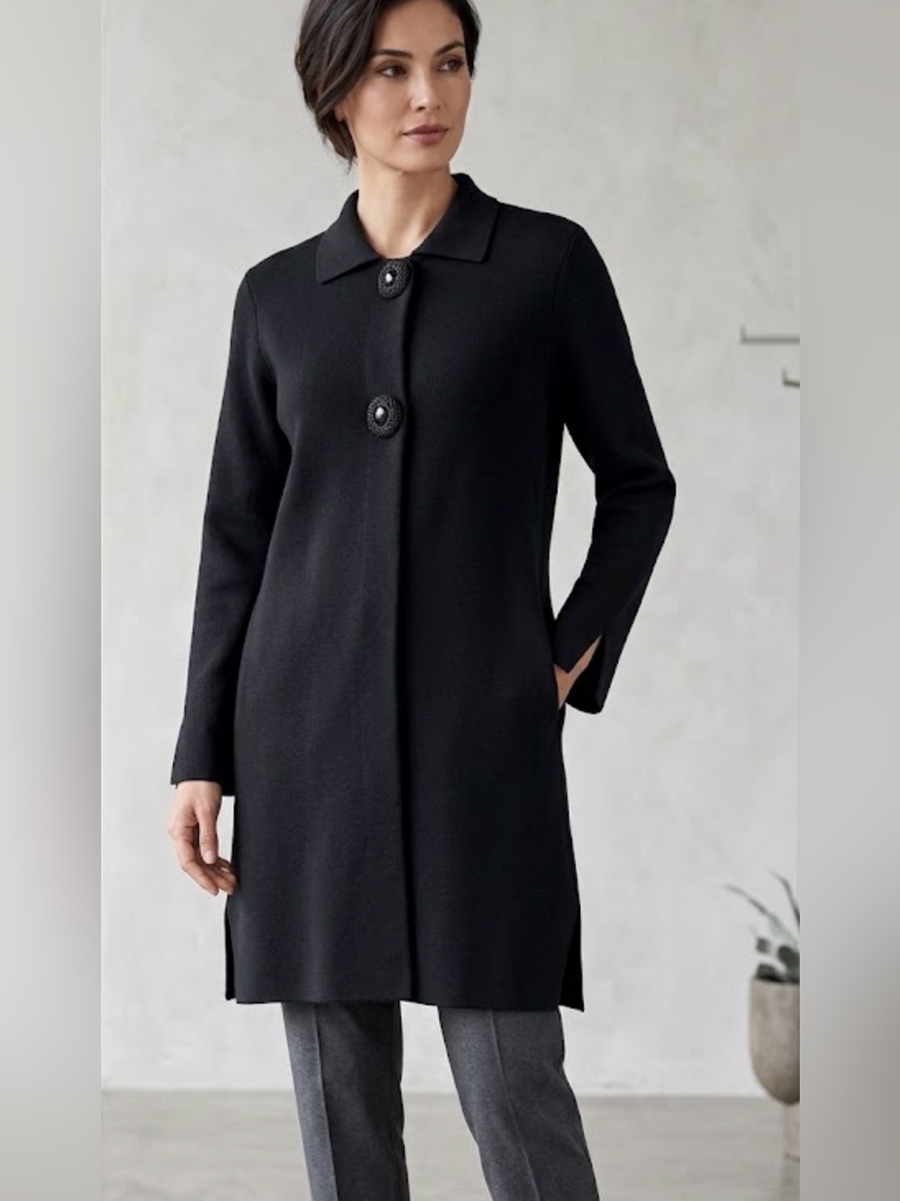 Chico's Black Long Collared Trench Coat